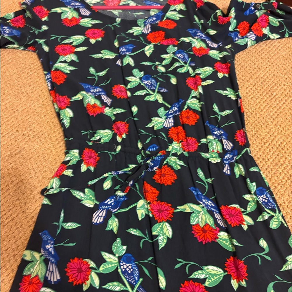 Vibrant Floral and Bird Print Dress